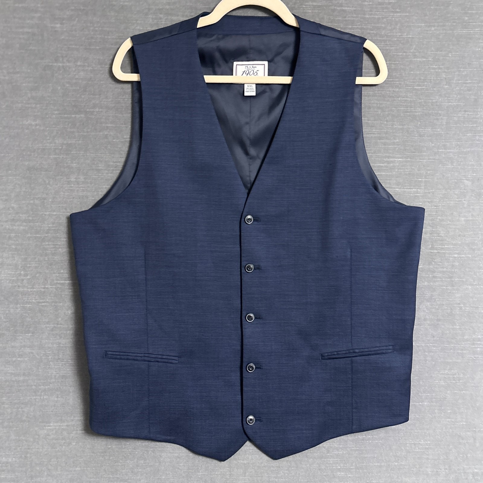 Jos A Bank 1905 Suit Vest Xxl Blue Wool Stretch Adjustable Classic Waistcoat